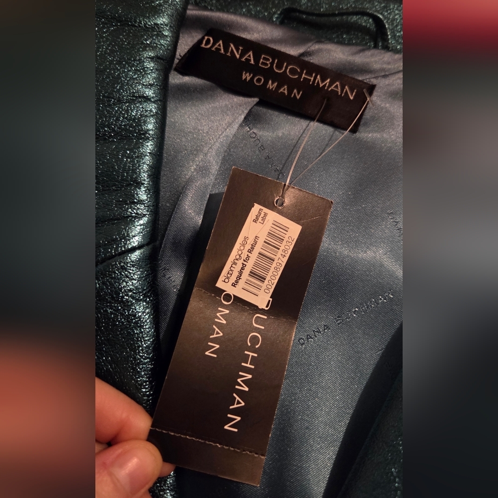 NWT Dana Buchman Plus Size 100% Leather Metallic Teal Blazer Size 20 - Picture 12 of 13
